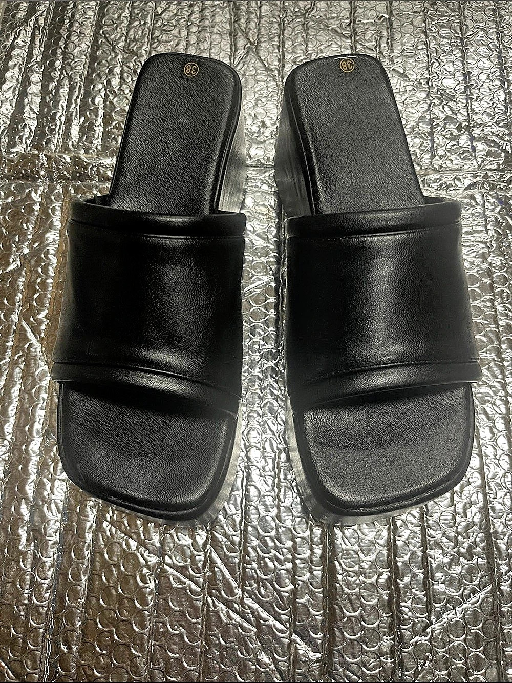 Black Platform Slide Sandals Like New